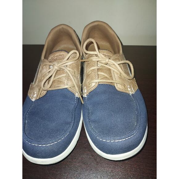 Skechers Women's Boat Shoes 9.5 On the Go Walk Flex Embark Goga Mat Lace Up Navy - Picture 3 of 14
